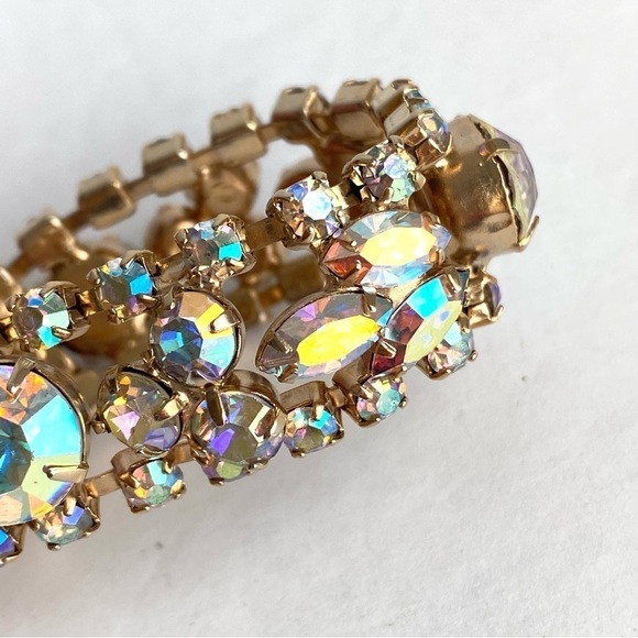 Vintage 60s Aurora Borealis Rhinestone Bracelet Iridescent AB Crystal Cocktail - Picture 5 of 11